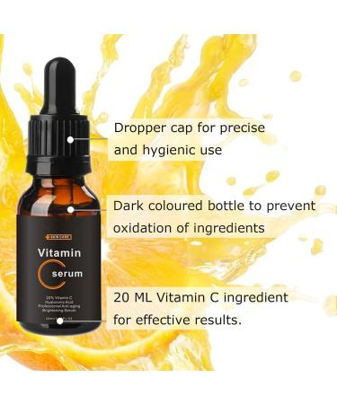 Vitamin C Serum For Face 20% Vitamin C Serum With Hyaluronic Acid For Collagen Boost Anti-Wrinkle Anti-Aging Dark Circle Sun Damage Brighten Hydrate Face Serum - Buy Online on GoSupps.com
