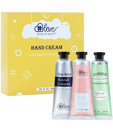 BODY & EARTH  LOVE Hand Cream Gift Set - Hand Cream Set for Women  Shea Butter Hand Care Cream for Dry Hands  3x2.0 oz Travel Size Hand Lotion Set  Christmas Gift Set for Women Yellow