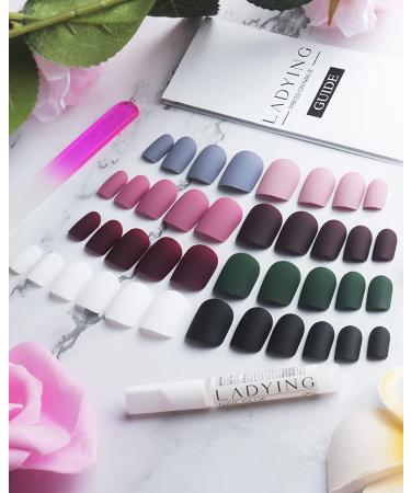 LADYING 8 Packs (192 PCS) Matte Press on Nails Set for Women - Short Acrylic False Nails with Glue & Nail File - Ballerina French Tips for Nail Art Salon - Buy Online on GoSupps.com