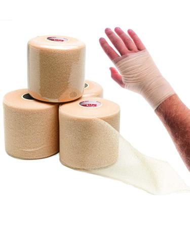 Underwrap Foam Athletic Sport Tape. Pre Wrap Bandage Taping Supplies for Ankle Wrists Hands Knees. Hair Tie Headband Patellar Support. 4 Prewrap Rolls Beige 2.75 Inch by 30 Yards Skin-4
