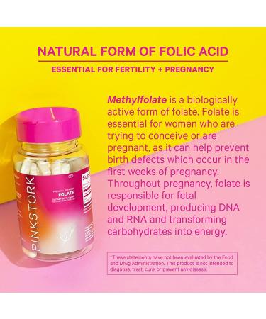 Pink Stork Folate Methyl Folate - Natural Folic Acid for Pregnancy - 60 Capsules - Buy Online on GoSupps.com