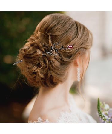 HINZIC Flower Hair Stick 2Pcs - Retro Chinese Hair Chopsticks for Bun | Wedding Hairpins for Bride Women Girls - Silver Black - Buy Online on GoSupps.com