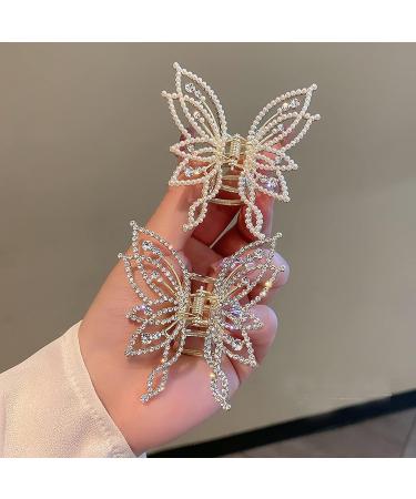 2PCS Medium Hair Claw Clips - Non Slip Butterfly Style Rhinestone Pearl Decor Barrettes for Thin & Thick Hair - Buy Online on GoSupps.com