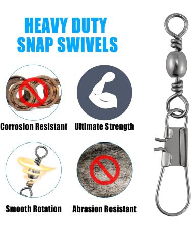 Dr.Fish 50 Pack Fishing Snap Swivels Barrel Swivel with Snap | Stainless Steel | Freshwater Tackles | Safty Interlock Snaps | Black Nickel Copper | 26-132Lb #14 | 50 Pack - Buy Online on GoSupps.com