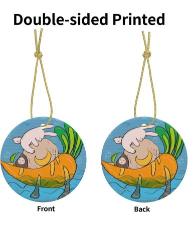 YYHHAOFA Sunflower Seeds and Rabbits Picture Christmas Ceramic Round Pendant Decoration - Festive Hanging Ornament for Stores and Homes -2.9 in - Buy Online on GoSupps.com