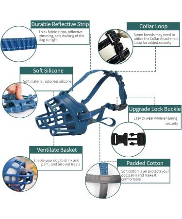 Silicone Dog Muzzle - Adjustable Basket Muzzle for Small Medium & Large Dogs | Fits German Shepherd - Size 6 (Snout 14 -16 ) - Blue - Buy Online on GoSupps.com