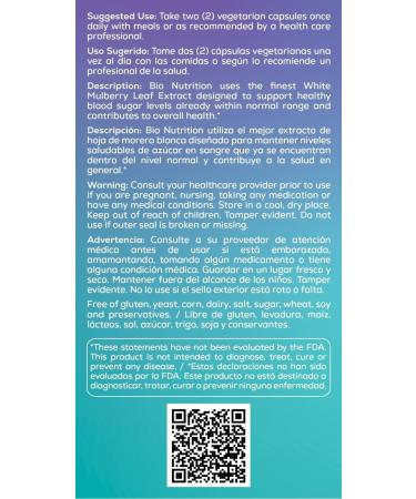 Bio Nutrition White Mulberry Leaf Extract 1000mg - 60 Veg Capsules | Natural Health Supplement - Buy Online on GoSupps.com