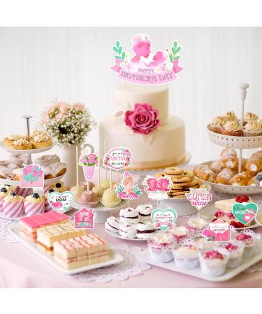 HOWAF 13pcs Happy Mother's Day Cupcake Toppers Pink Floral Mother's Day Cupcake Picks for Mother s Day Cake Decorations Best Mom Ever Cake Topper for Mother's Day Birthday Party Supplies - Buy Online on GoSupps.com