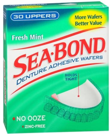 SEA-BOND Denture Adhesive Seals Uppers Fresh Mint, 30 Each (Pack of 4)