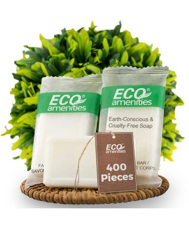 ECO amenities Travel Size Bar Soap - 400 PACK 0.5 oz Mini Soap Bars Hotel Soap Bars Travel Size Toiletries - Individually Wrapped Bulk Soap Bar Small Hotel Soaps for BNBs VRBO Inns and Hotels Green Tea 0.5 Ounce (P...