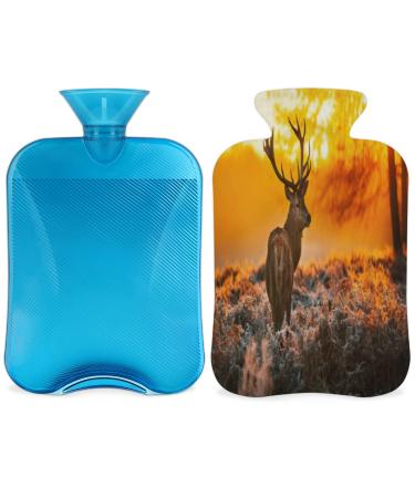 Shry heat bottle with a fluffy cover 2 l capacity hot water bottles for children men and women moose forest warm water bottle for cozy nights pain relief back
