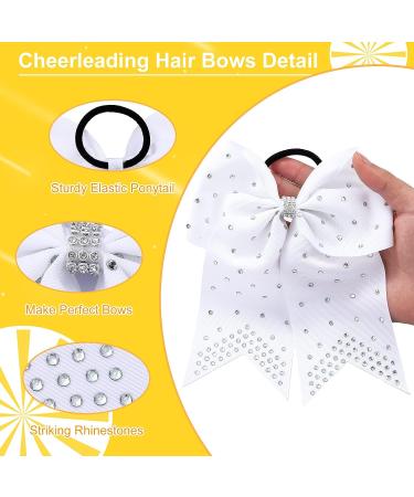 12pcs Jumbo Cheerleader Bows with Rhinestones - 7 Inch Ponytail Holder Hair Bows for Teen Girls - Softball Cheerleader Sports - White - Buy Online on GoSupps.com