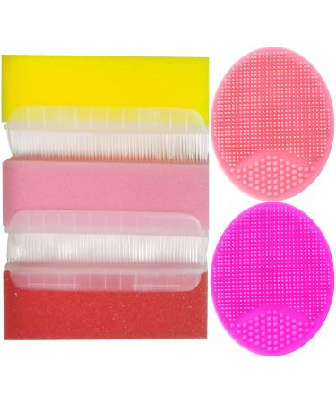 WAWTOOK Baby Bath Brush, Cradle Cap Brush, Baby Bath Sponge Brush, Soft Sensory Scrubber with Cradle Cap Bristle Brush, Baby Care Essential for Dry Skin, Cradle Cap (Pink&Red&Yellow)