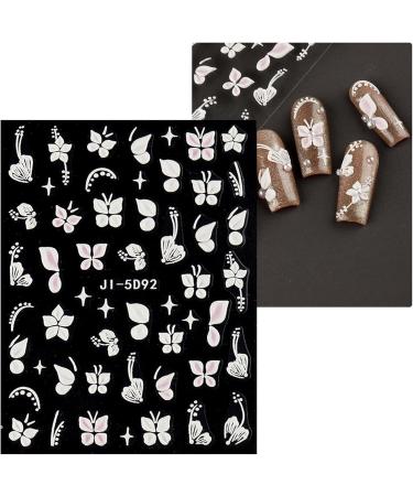 JMEOWIO 6 Sheets 3D Embossed Flower Butterfly Nail Art Stickers Decals Self-Adhesive 5D Spring White Floral Nail Supplies Nail Art Design Decoration Accessories - Buy Online on GoSupps.com