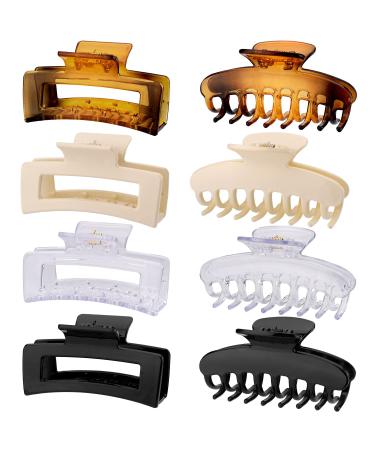 8 Pack Hair Claw Clips, 2 Styles Medium Large Hair Claw Clips, 4 Rectangle Square Claw Clips and and 4 Acrylic Claw Clips for Women Thick Hair