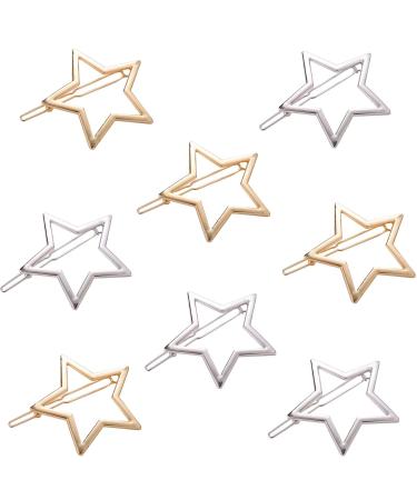 MIAO JIN 8 Pcs Exquisite Hollow Star Shape Hair Clips Hair Pins for Women's and Girls (Gold  Sliver)