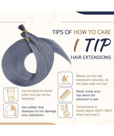 Runature I Tip Gray Blue Remy Keratin Hair Extensions - 35cm 20g 25 Strands Bonding Hair Recovery - Buy Online on GoSupps.com