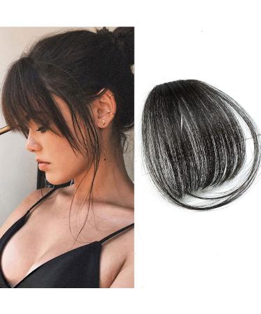 Bangs Hair Clip in Bangs 100% Real Human Hair Extensions Wispy Bangs Clip on Air Bangs for Women Hairpieces Curved Bangs (Wispy Bangs  A-Natural Black) 1 Count (Pack of 1) A-Natural Black