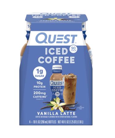 Quest Nutrition Iced Coffee Vanilla Latte 1g of Sugar 10g of Protein 90 calories 200mg of caffeine 4 Count Vanilla Latte 2.5 Fl Oz (Pack of 4)