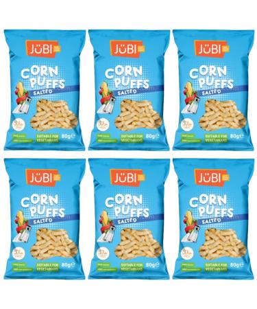 Jubi Corn Puffs Halal Certified No MSG No Preservatives Crisps Bag + FabFinds Mug (6 Pack Salted)