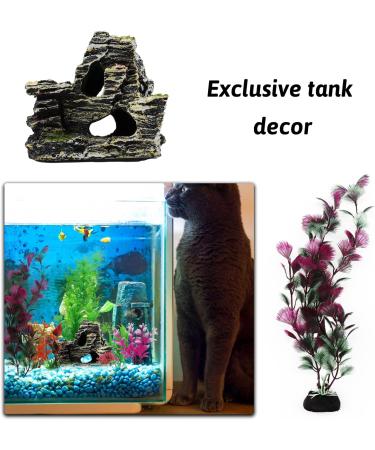 QUOZUO 25-Piece Aquarium Plants Decoration Set | Colorful Artificial Plants & Resin Cave Fish Tank Ornaments - Enhance Your Aquarium Today! - Buy Online on GoSupps.com
