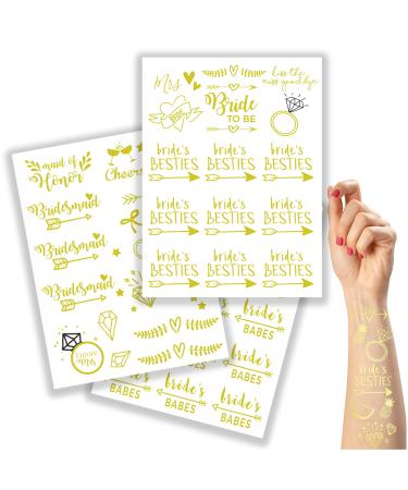 Bachelorettesy Bride to be Temporary Tattoos 50 Gold Metallic Designs Bride s Babes  Diamonds  Cheers for Engagement & Bachelorette Party - Waterproof Nontoxic Lasting