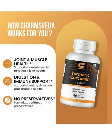 CHARMSVEDA Turmeric Curcumin Capsules with Garlic & Black Pepper Support Joint & Muscle Health* 60 Vegan Capsules - Buy Online on GoSupps.com