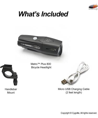CYGOLITE Metro Plus 800 Lumen Bike Light | USB Rechargeable Headlight for Road & Mountain Bikes | 5 Night & 3 Daytime Modes | IP67 Waterproof & Compact Design | Durable Hard Mount | 800 Lumens | Black - Buy Online on GoSupps.com
