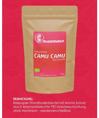  Tausendkraut Camu Camu Organic Powder (100g) Superfood Myrciaria dubia South America Vitamin C millendar - Buy Online on GoSupps.com