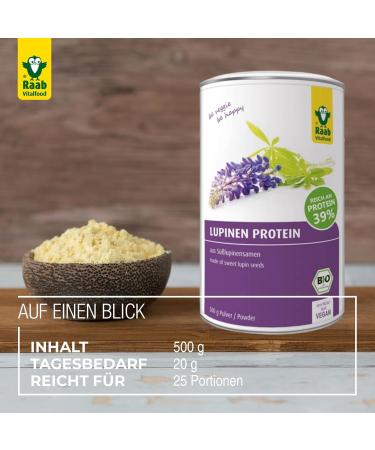 Raab Vitalfood Bio Lupinen Protein | Vegan Protein Powder | 39% Vegetable Protein & Essential Fatty Acids | Perfect for Shakes Smoothies & Baking | Made in Germany - Buy Online on GoSupps.com