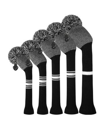 Scott Edward Knit Golf Club Cover for Woods and Driver Set of 5 Head Covers Protect Driver Wood(460cc) 1 Fairway Wood2 and Hybrid/UT2 with Rotating Club Number Tags Black White Dot
