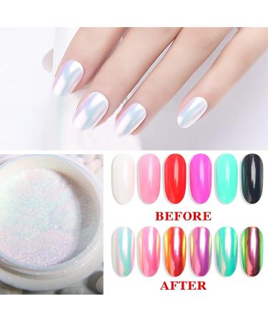 Mermaid Neon Chrome Nail Powder Kit - Gradient Glitter Pigment for Gel Nails - 2Pcs Set with Nail Sponge Brush - Nail Art Decoration - Buy Online on GoSupps.com