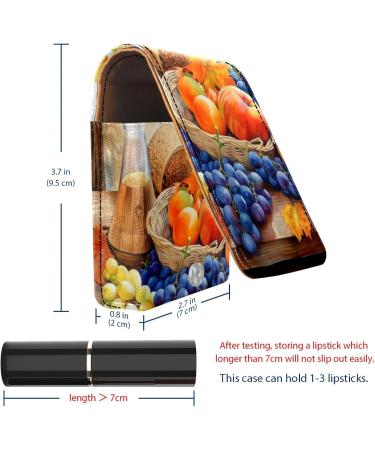 Travel Lipstick Organizer Case - Portable Makeup Bag with Mirror | Autumn Harvest Grapes & Pumpkin Design - Buy Online on GoSupps.com
