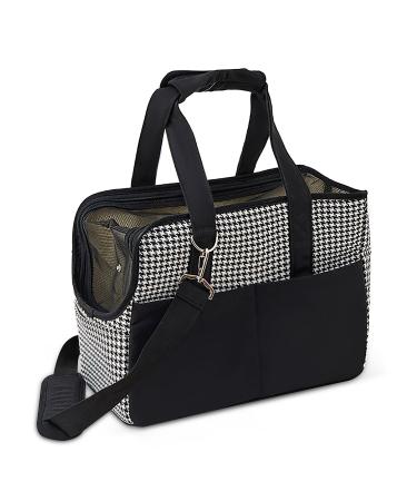 ALLSOPETS Pet Carrier Bag Portable Dog Carrier Tote Cat Handbag with 2 Front Pockets Built-in Safety Leash and Removable Cushion Cat Transport Box for Travel Hiking Camping Black
