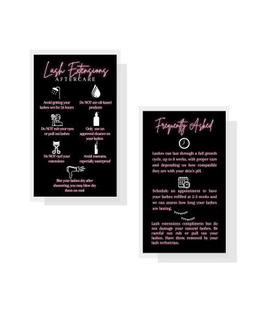 Lash Extension Aftercare Cards - 50 Pack | Eyelash Supplies | 2x3.5 inches Business Card Size | Black & Neon Pink Design - Buy Online on GoSupps.com