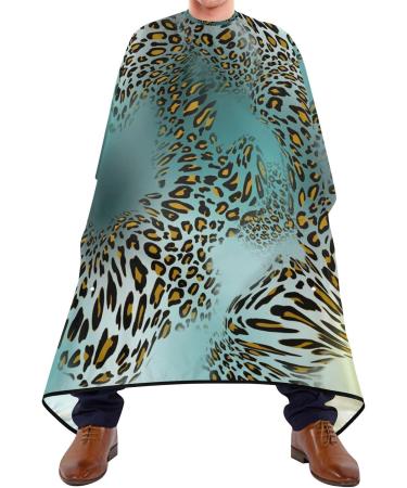 Turquoise Leopard Cheetah Print Barber Cape - Waterproof Hair Cutting Salon Cape for Men & Women | Multifunctional Snap Closure Apron - Buy Online on GoSupps.com