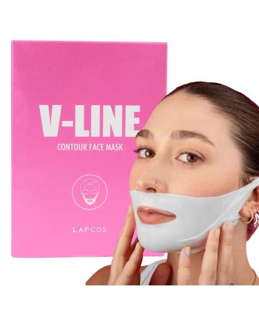 LAPCOS V-Line Contour Face Mask (5pk) | Chin Mask to Lift Tighten Skin | Define Jawline | With Hydrating Vegan Collagen | Korean Beauty Favorite
