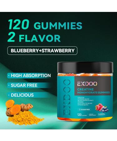 exdoo Creatine Monohydrate Gummies with Turmeric for Men and Women Creatine with Taurine Electrolyte for Strength Energy&Muscle Support Pre-Workout Gummies Sugar Free 120pcs - Buy Online on GoSupps.com