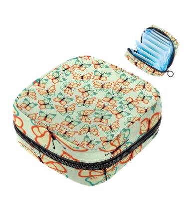 Flat butterflies swarm flying pattern women bandage storage bag menstrual pad bag pocket portable menstrual cup pocket with zipper for teenagers girls women color 1