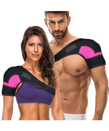 Chlffua adjustable shoulder support with neoprene bandage for stability and pain relief for shoulder injuries for left/rights men/women pink