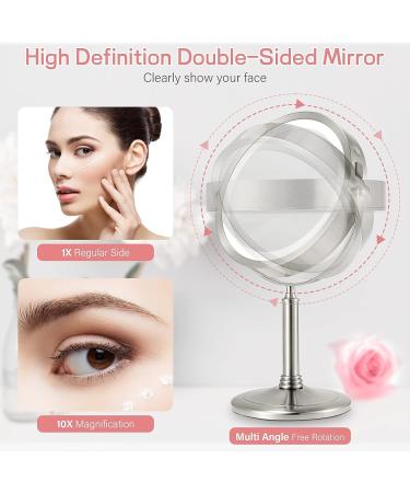 VESAUR 8 Rechargeable Lighted Makeup Mirror with 10X Magnifying Vanity, 3 Colors, 50 Dimmable LED Lights - Touch Control, Senior Pearl Nickel - 360 Rotation - Silver - Buy Online on GoSupps.com