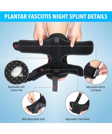 AiBast 2021 Upgraded Black Night Splint for Plantar Fasciitis - Adjustable Ankle Brace for Arch & Achilles Tendonitis Support - Men & Women - Buy Online on GoSupps.com