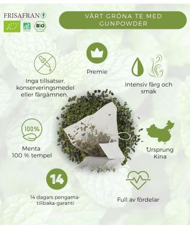  FRISAFRAN FRISAFRAN | Organic Gunpowder Mint Green Tea Pyramids 30 Units | 60g | Antioxidant | Japanese Green Tea | Digestive | Refreshing Drink | Mint Infusion | Pure | Mint Leaves | Hot/Cold - Buy Online on GoSupps.com