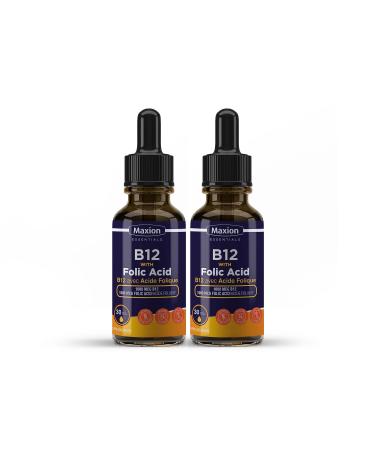 Maxion 2 Pack Vitamin B12 with Folic Acid 1000 mcg to Help Produce Red Blood Cells and Boost Energy Supports Cognitive Function Improved Memory and the Immune System Cherry Flavour 30ml (2)