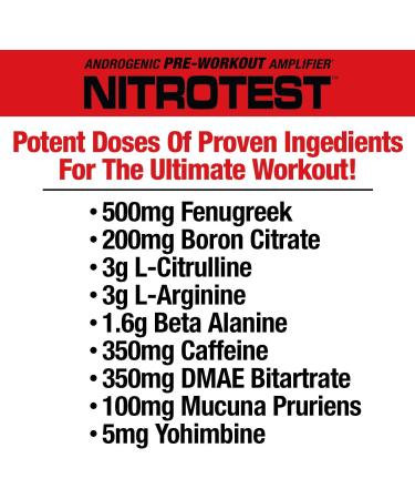 MuscleMeds Nitrotest Pre-Workout Supplement Drink Boost Nitric Oxide Testosterone 30 Serving - Blue Raspberry - 16.72 Oz - Buy Online on GoSupps.com