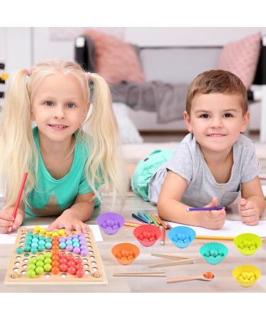 Qooloo Wooden Clip Board Game - Montessori Toys for Kids 3-5 | Color Sorting & Stacking Puzzle - Buy Online on GoSupps.com