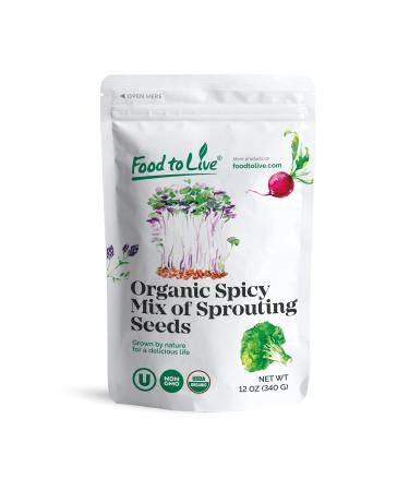 Organic Spicy Mix of Sprouting Seeds, 12 Ounces  Non-GMO Broccoli, Radish, Alfalfa, Raw, Rich Germination Rate, Non-Irradiated, Pure, Kosher, Vegan Superfood, Bulk, Rich in Sulforaphane 12 Ounce (Pack of 1)