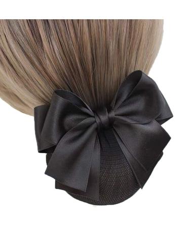 Women Barrette With Net Ribbon Barrette Snoods Professional Bun Covers For Women Hair  Black Bun Net Hair Tie  Hair Bows With Snood  Hair Bow Chignon With Clip Black