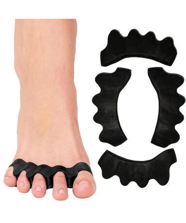 Toe Spacers(2 Pair) Gel Toe Separators to Correct Toes Bunion Corrector for Women Men Toe Spacer Hammer Toe Straightener Toe Stretcher Big Toe Separators (Black)