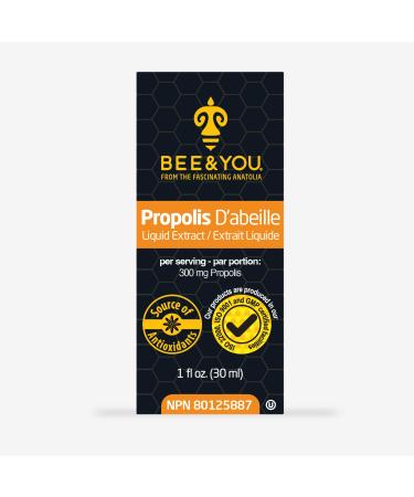 BEE and YOU Propolis Pure Liquid Extract 300 mg Bee Propolis per serving - Ultra Potency - Zero Sugar - Zero Calorie - Supports Healthy Immune System - Sore Throat Relief - Antioxidants Keto Paleo Gluten-Free 1 Fl Oz (1 Pack) (High Potenct)